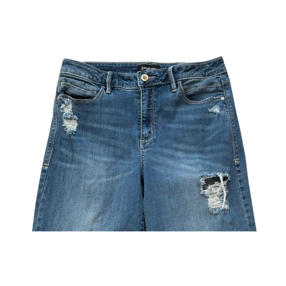 Bebe Capri Crop Jeans Wide Leg Frayed Hem Distressed Blue Women’s 29 - Picture 2 of 7